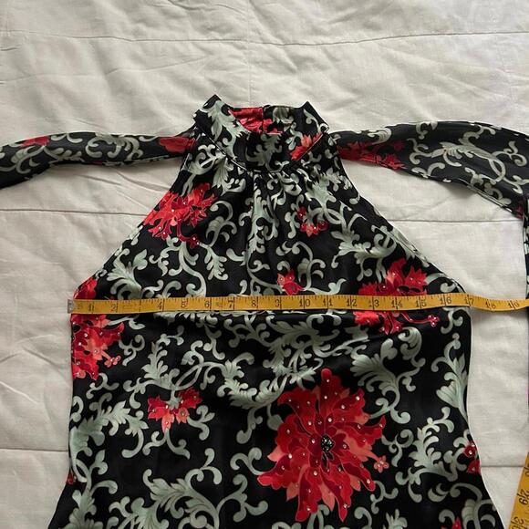 Moda International vintage black red floral sleeveless high neck blouse tie neck - Picture 6 of 7